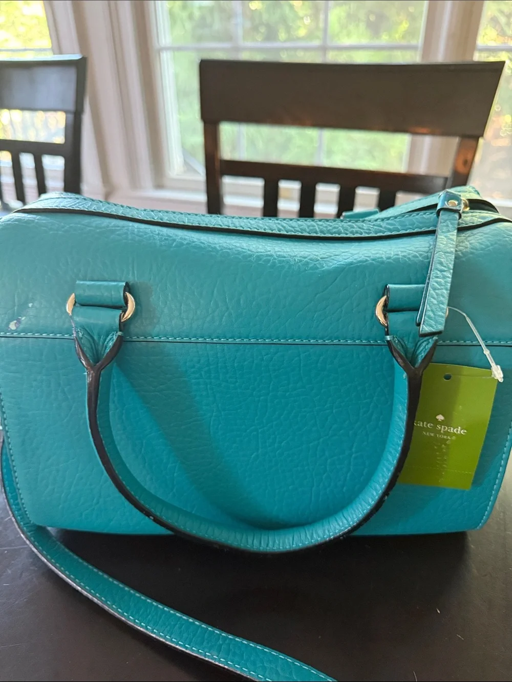 kate spade Teal Perforated Leather Satchel with Gold Hardware
